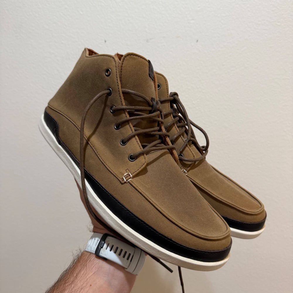 OluKai Nalukai Kapa Boot Mens 13 Tan Brown Textile Chukka Shoes 10377-1319